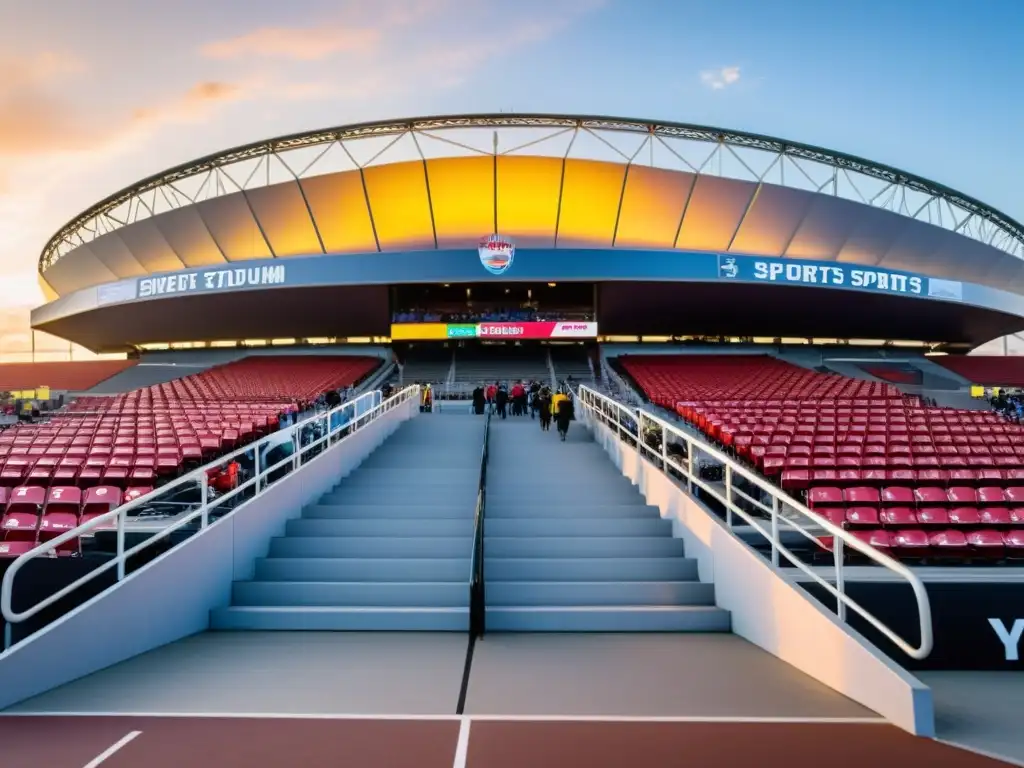 Accesibilidad en eventos deportivos: la emoción de la inclusión y los derechos humanos en un estadio vibrante al atardecer