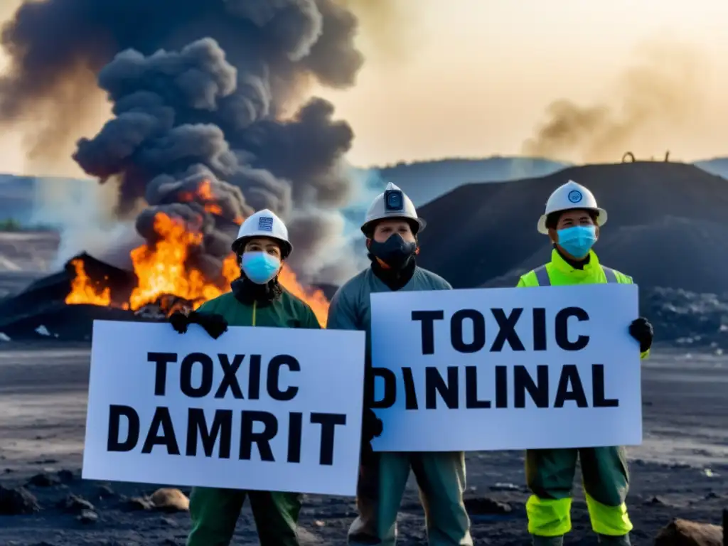 Activistas ambientales valientes desafían riesgos en vertedero humeante, demostrando determinación en defensa de la tierra