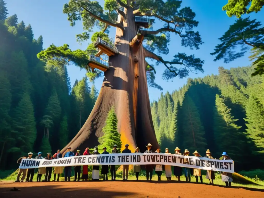 Activistas protegen árbol antiguo en un acto de desobediencia civil activismo ambiental