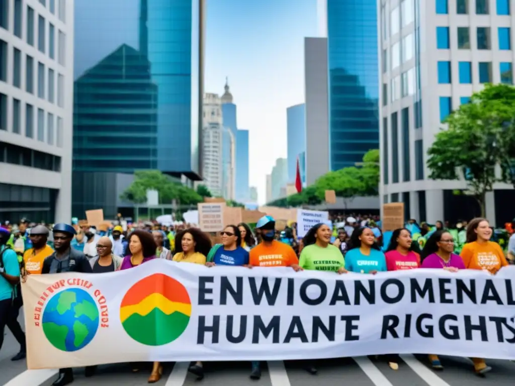 Activistas diversos marchan por la ciudad con pancartas, exigiendo justicia y acción por el planeta y los derechos humanos