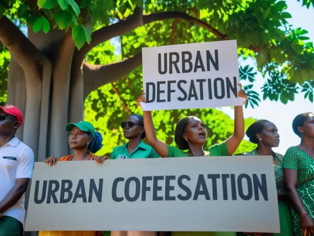 Activistas luchan por el derecho a la sombra en protesta contra la deforestación urbana bajo un frondoso árbol