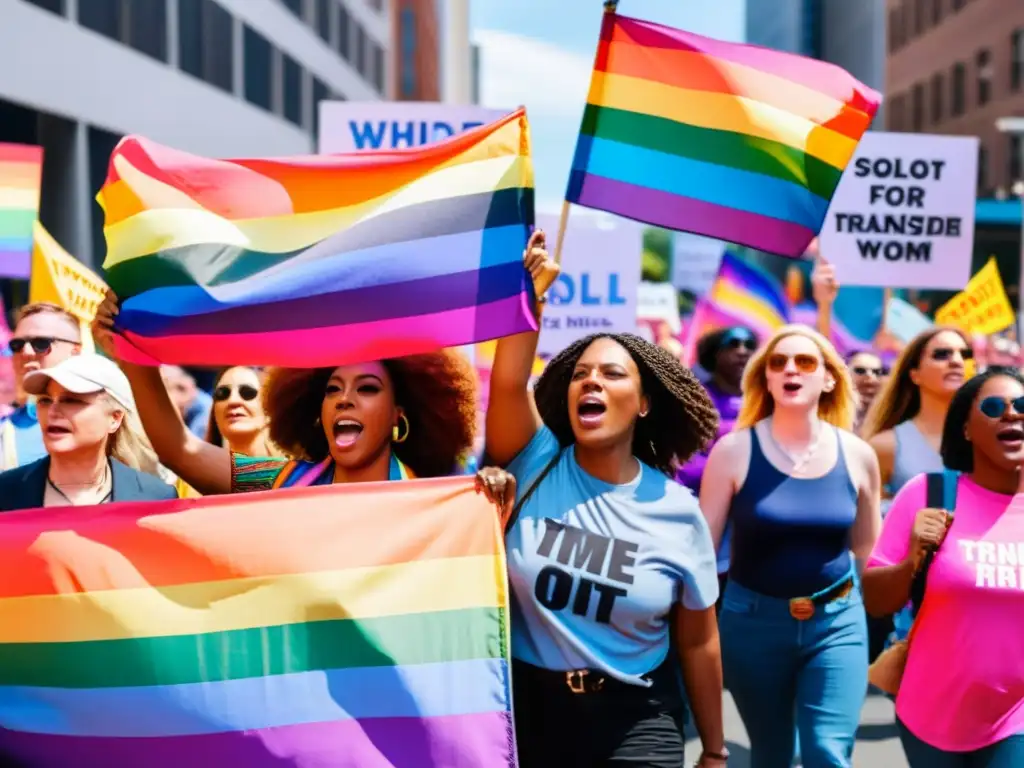 Activistas LGBTQ+ marchan con determinación y energía, destacando la importancia del activismo por los derechos de mujeres trans