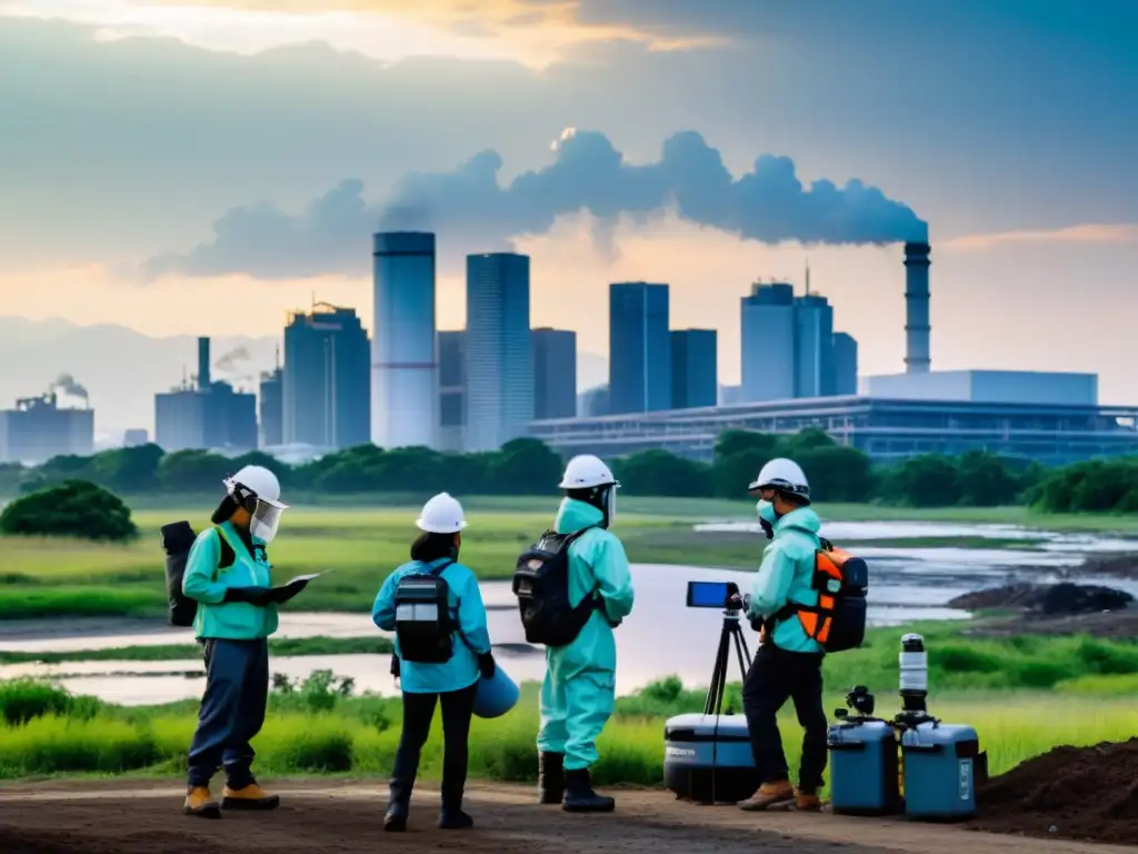 Activistas utilizan herramientas innovadoras monitoreo ambiental para recopilar datos en zona urbana industrial