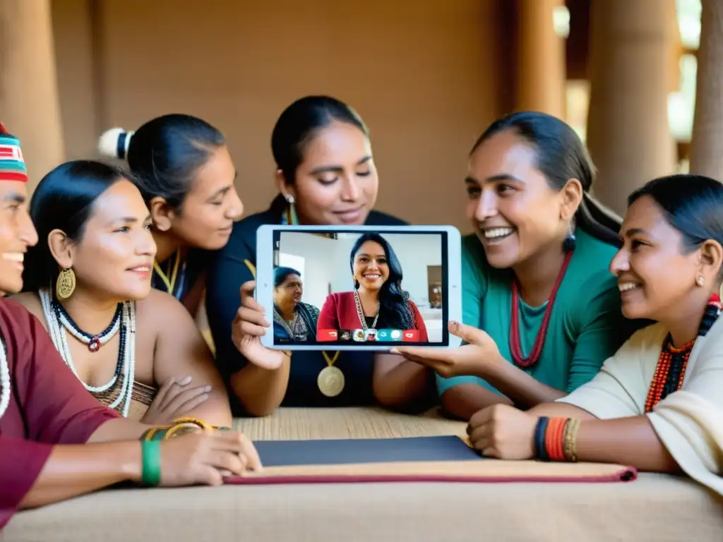 Activistas indígenas en videoconferencia, uniendo tradición y tecnología para luchar por sus derechos