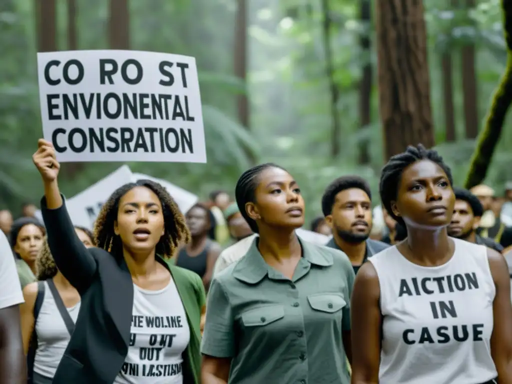 Activistas marchan en protesta por la conservación ambiental en un bosque