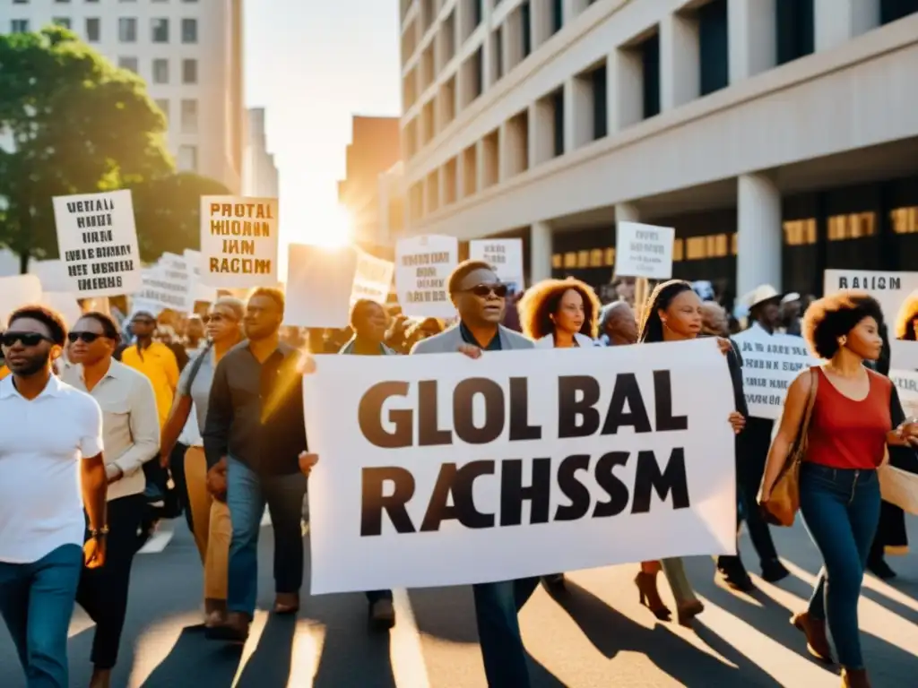 Diversos activistas marchan unidos en protesta por los derechos humanos globales y contra el racismo sistémico, mostrando determinación y unidad