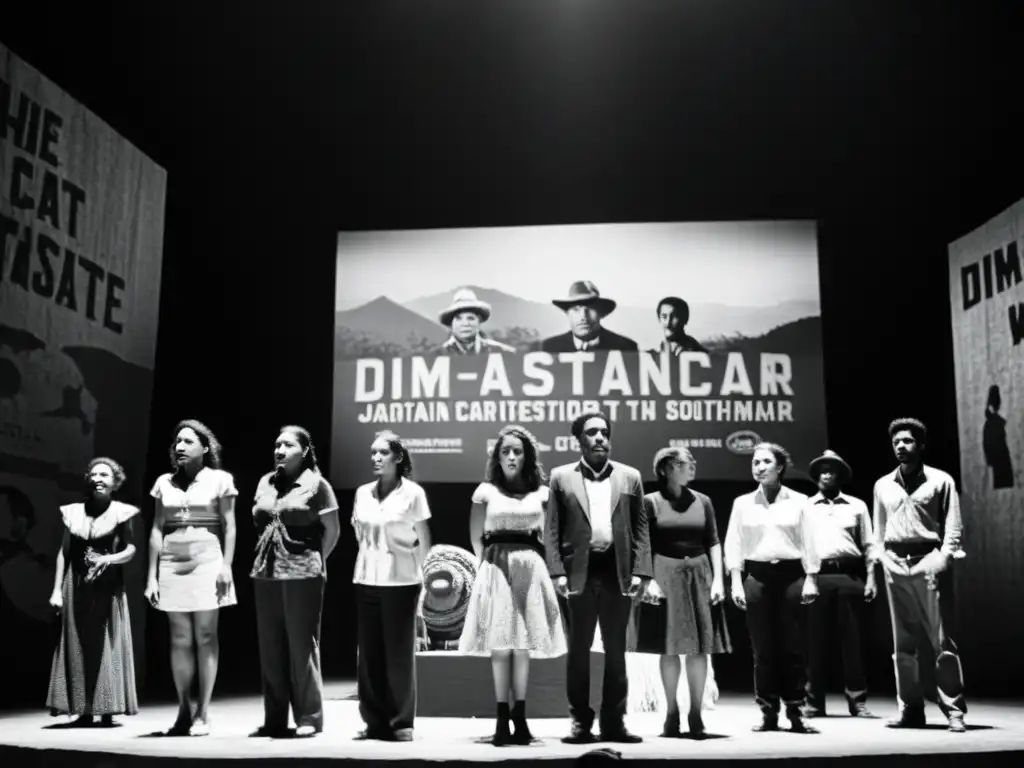 Actores en escenario rural con temática de resistencia dramaturgia dictaduras sudamericanas