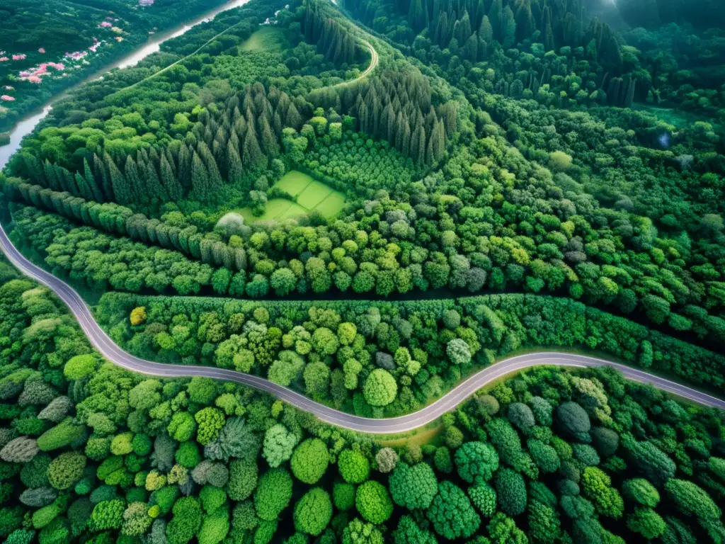 Una fotografía aérea de alta resolución muestra la contrastante coexistencia entre un área urbana extensa y un frondoso bosque natural