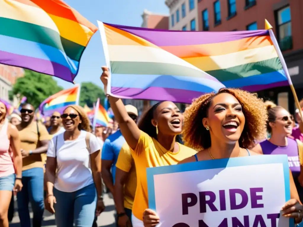 Manifestación alegre y poderosa de la población transgénero exigiendo reconocimiento de derechos en un desfile de orgullo