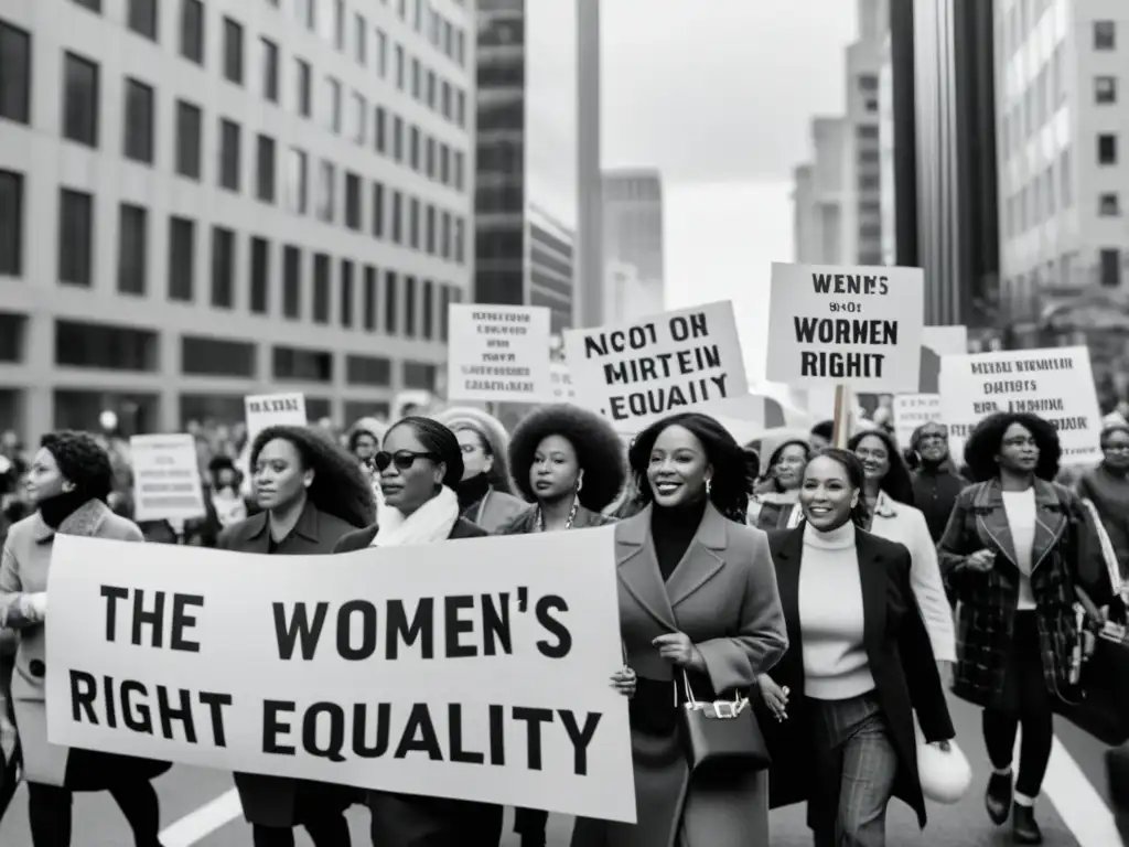 Alianza feminista para los derechos humanos: Mujeres diversas marchan juntas por la igualdad, con determinación y unidad, en el contexto de la ciudad