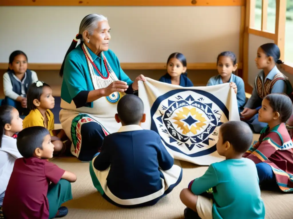 Un anciano indígena preserva idiomas indígenas y derechos culturales, enseñando a niños en un entorno natural