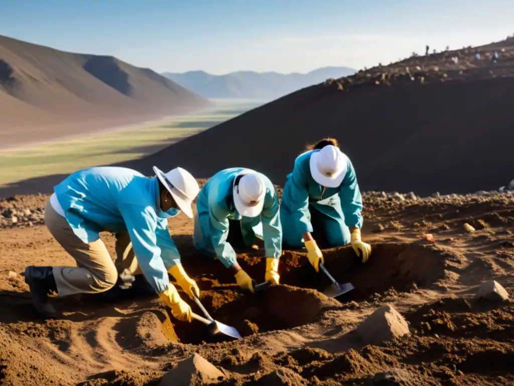 Antropólogos forenses en excavación de fosas en paisaje desolado, revelando la verdad de dictaduras en el Cono Sur