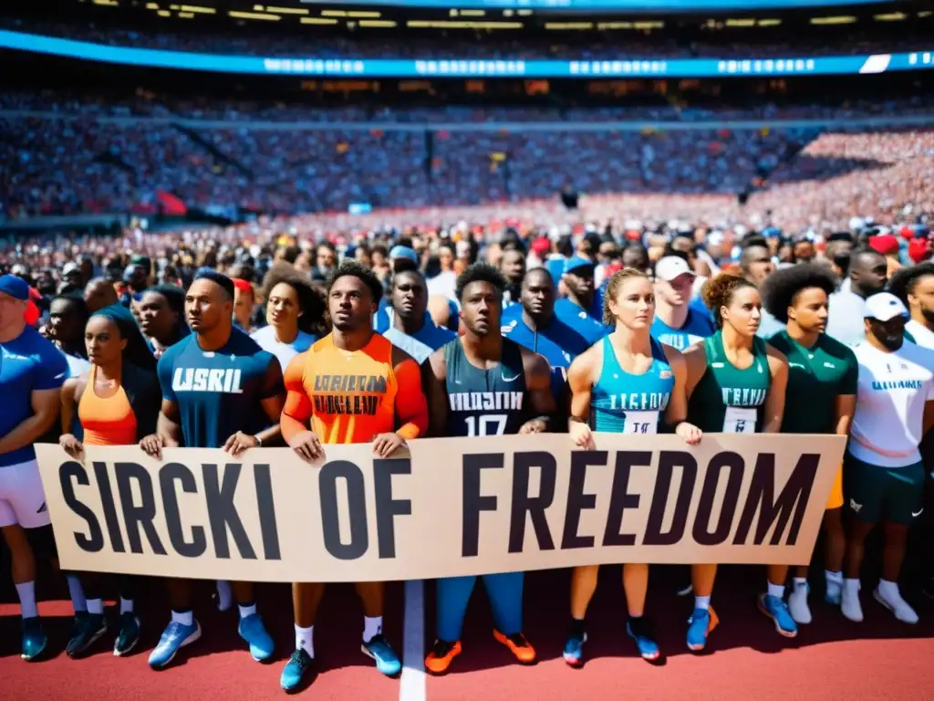 Atletas protestan por la libertad de expresión en un estadio lleno de gente