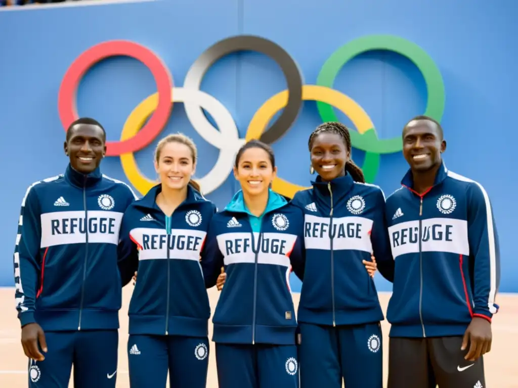 Atletas refugiados demostrando determinación y solidaridad, representando los derechos humanos a través del deporte