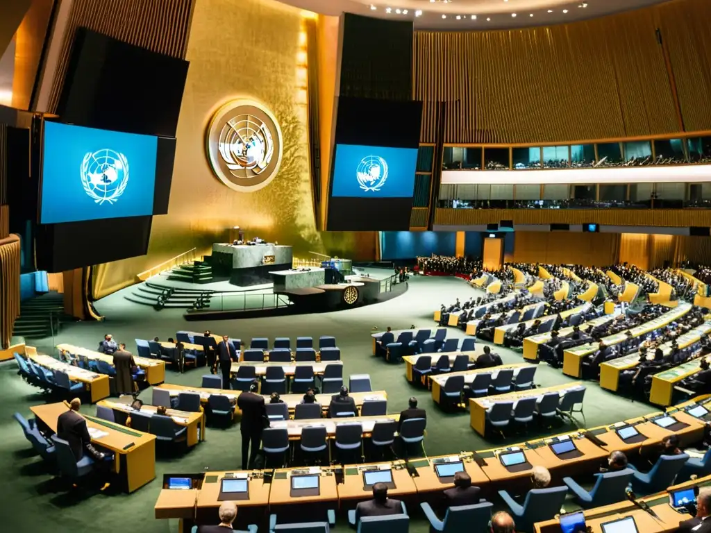 Una fotografía en blanco y negro de la Asamblea General de las Naciones Unidas durante la redacción de la Declaración Universal de Derechos Humanos