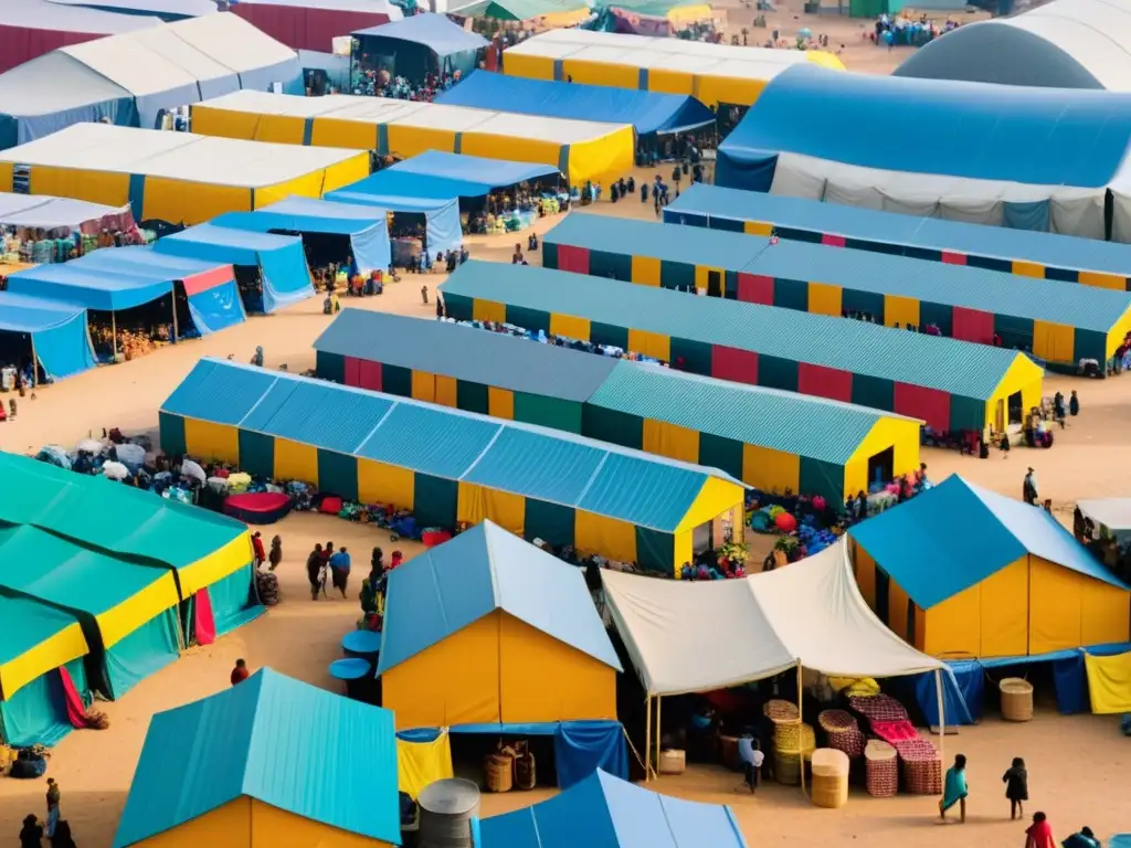 En el bullicioso asentamiento urbano de refugiados, se ve el vibrante mercado y las coloridas viviendas improvisadas