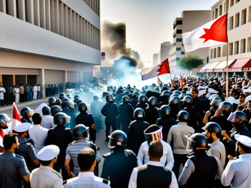 Manifestación en la calle de Bahrein, con protestas y represión política