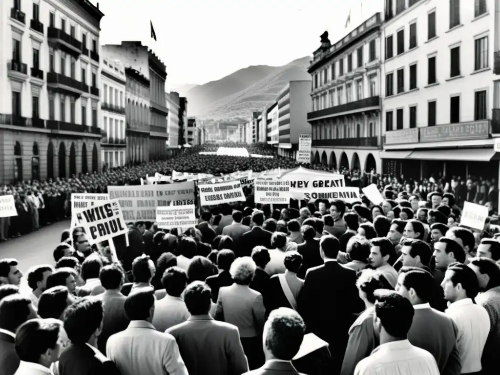 Manifestación en la calle de Argentina durante la dictadura, con mensajes y expresiones de incertidumbre