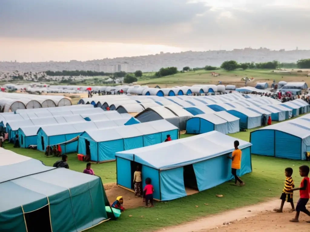 Un campamento bullicioso de refugiados en las afueras de la ciudad