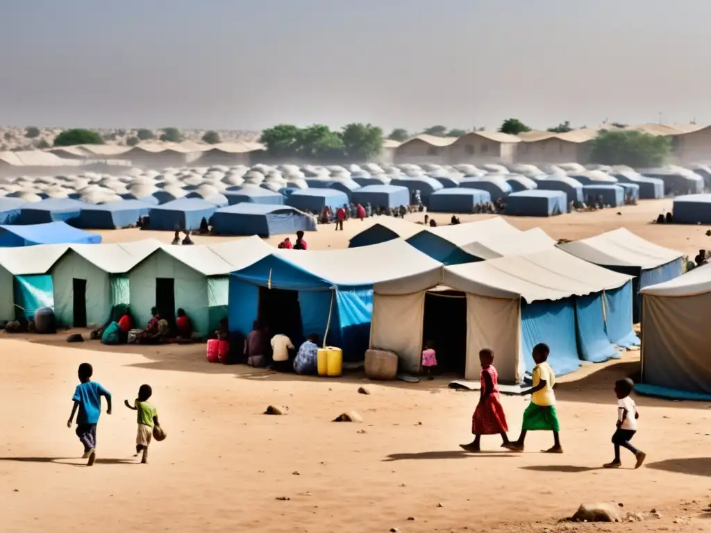 Un campamento de refugiados abarrotado y deteriorado, donde las familias muestran sus secuelas invisibles conflictos armados