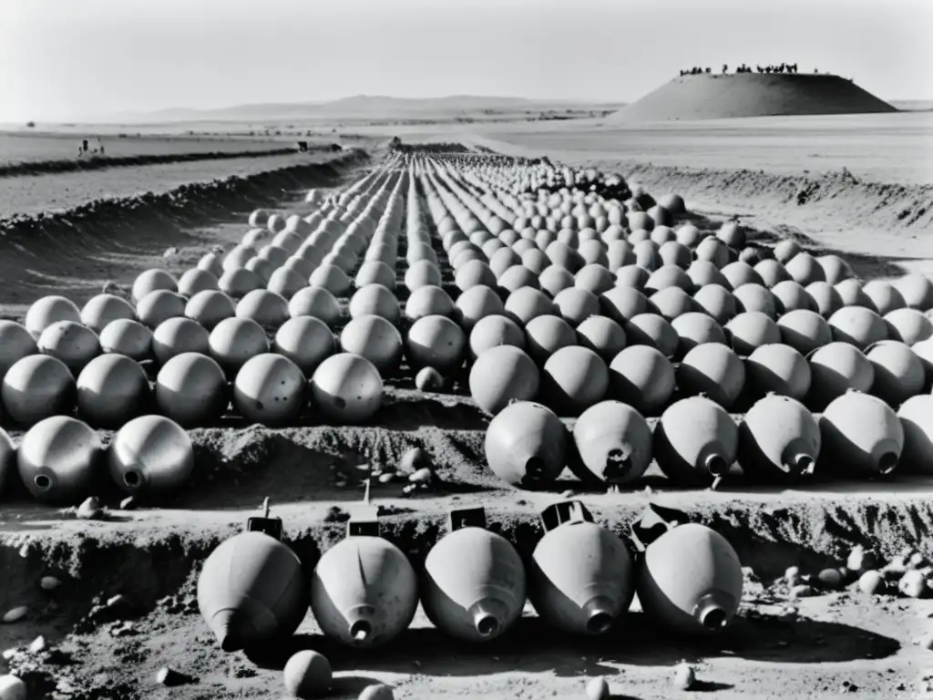 Campo sembrado de bombas de racimo, un paisaje desolador en blanco y negro