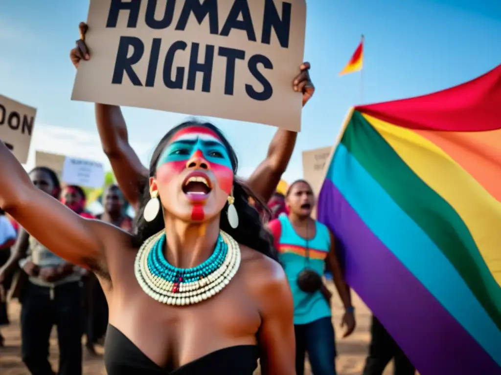 Un cantautor indígena y activistas en una poderosa presentación por los derechos humanos en una protesta vigorosa