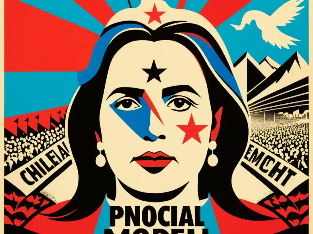 Cartel de protesta chileno impactante sobre el modelo económico de Pinochet, reflejando la lucha y resiliencia del pueblo