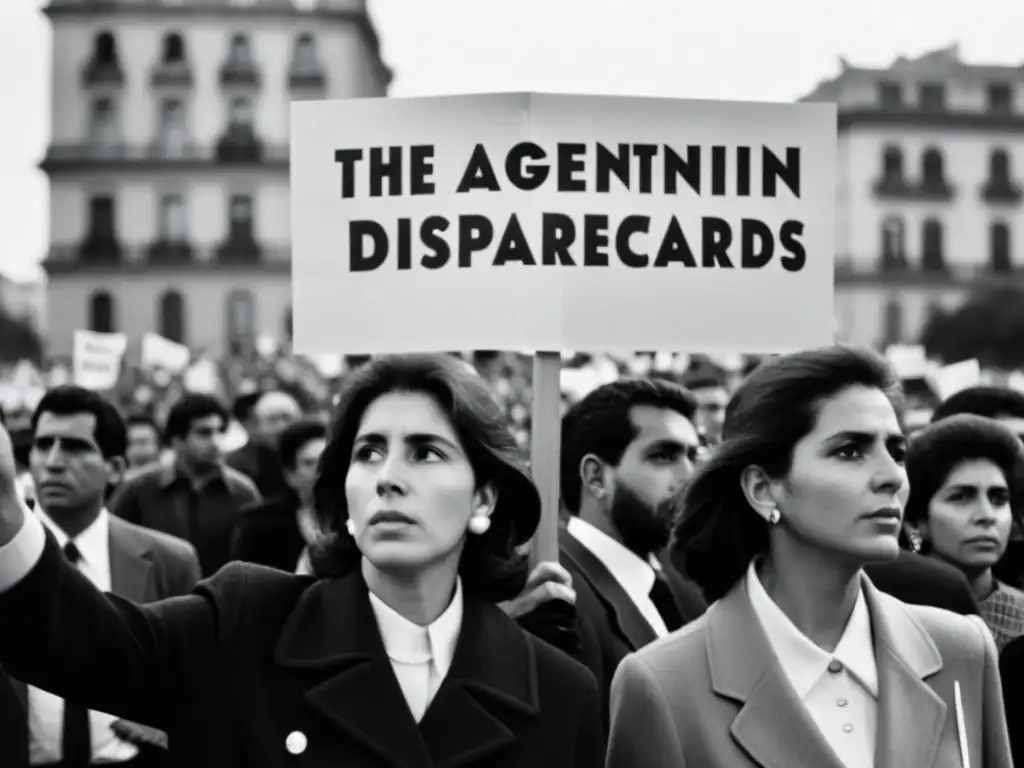 Manifestación con carteles de desaparecidos durante dictadura argentina