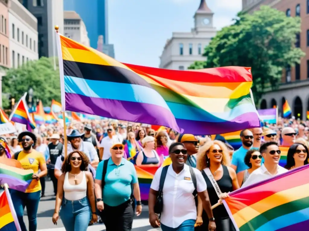 'Colorido desfile de orgullo con diversidad de personas, Avances leyes antidiscriminación comunidad LGBTIQ+'