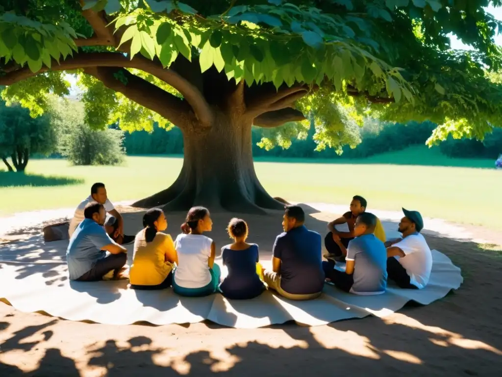 La comunidad Xákmok Kásek se reúne bajo un árbol, planificando la protección de sus derechos humanos