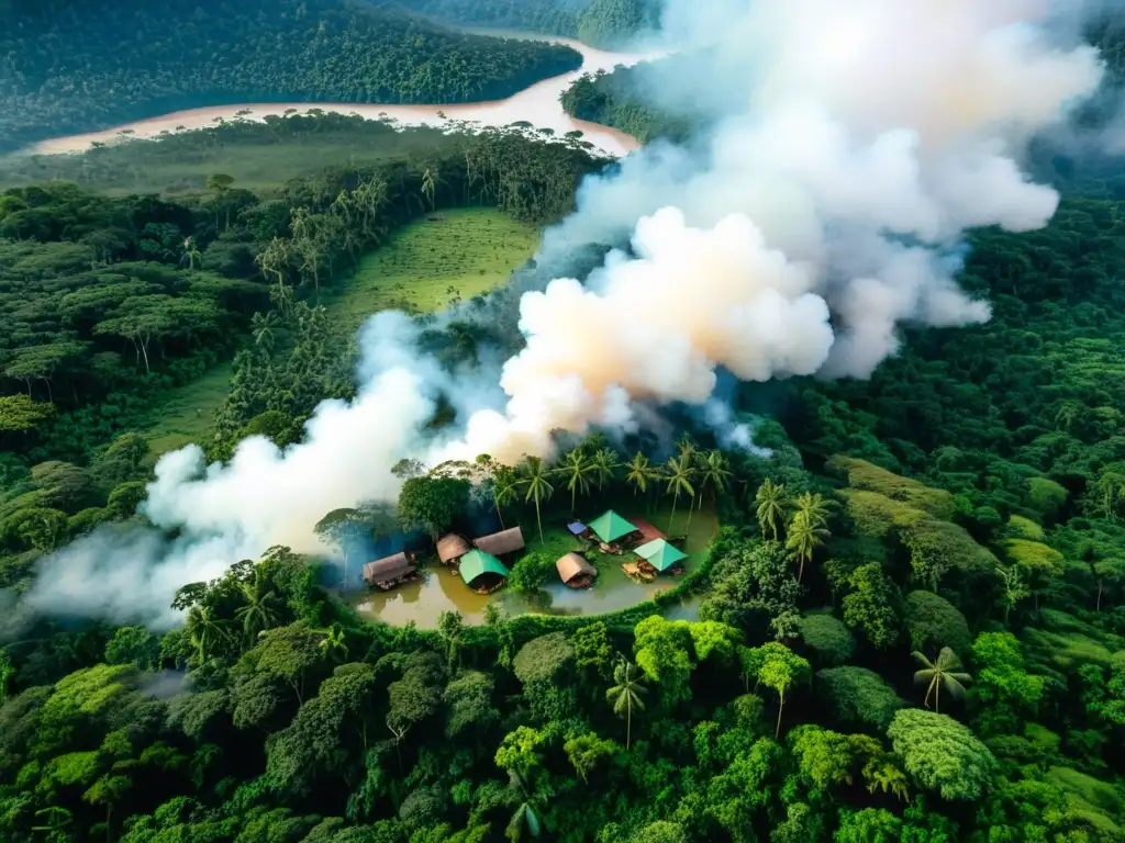 Comunidad indígena en la selva exuberante, en armonía con la naturaleza