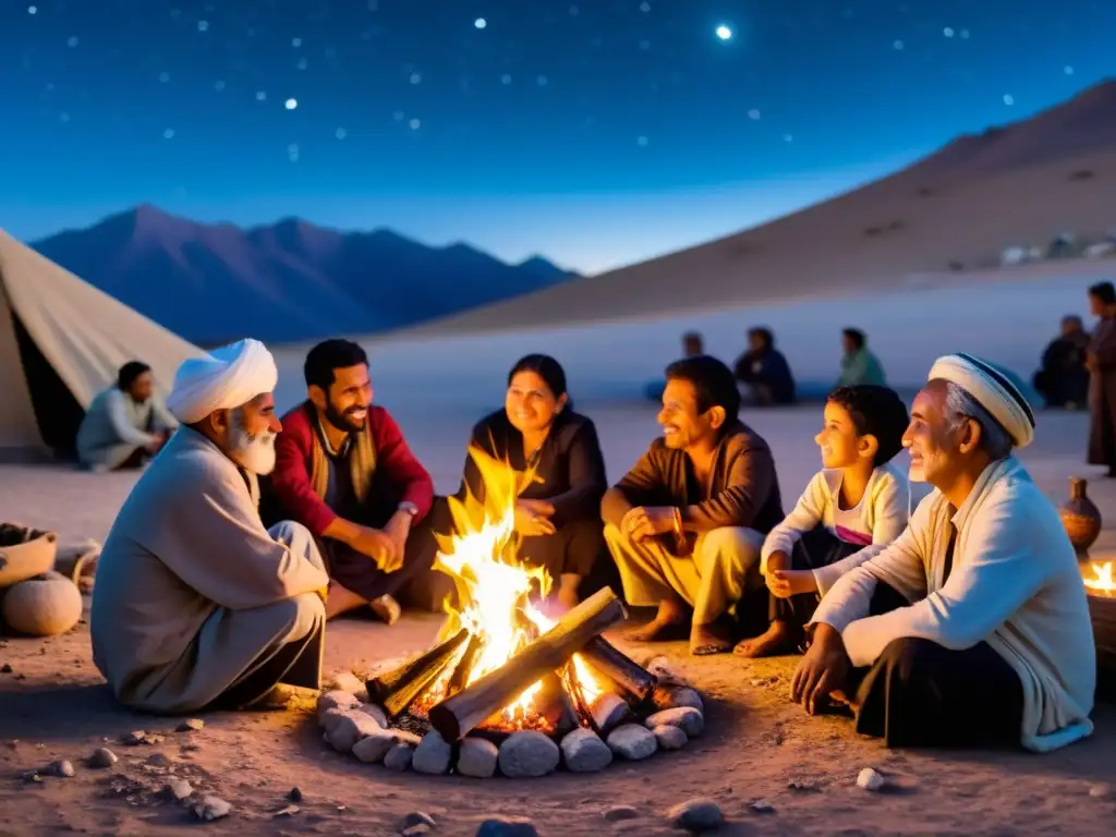 Comunidad Qom La Primavera reunida alrededor de una fogata bajo el cielo estrellado