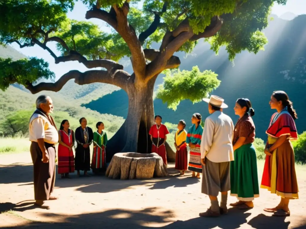 La comunidad Rarámuri se reúne bajo un árbol ancestral en la Sierra Madre Occidental, mostrando la conexión con su tierra