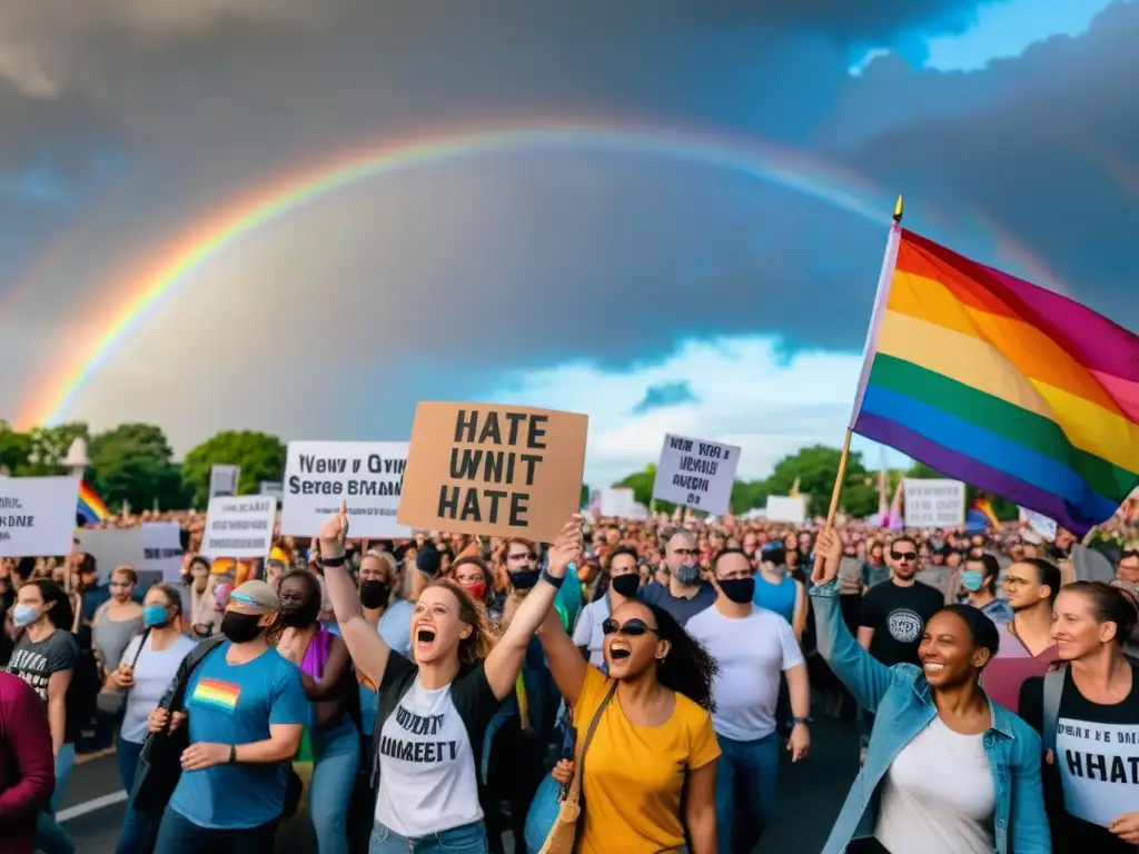 Manifestación de la comunidad LGBTQ+ mostrando determinación y unidad frente a estadísticas crímenes odio LGBTIQ+