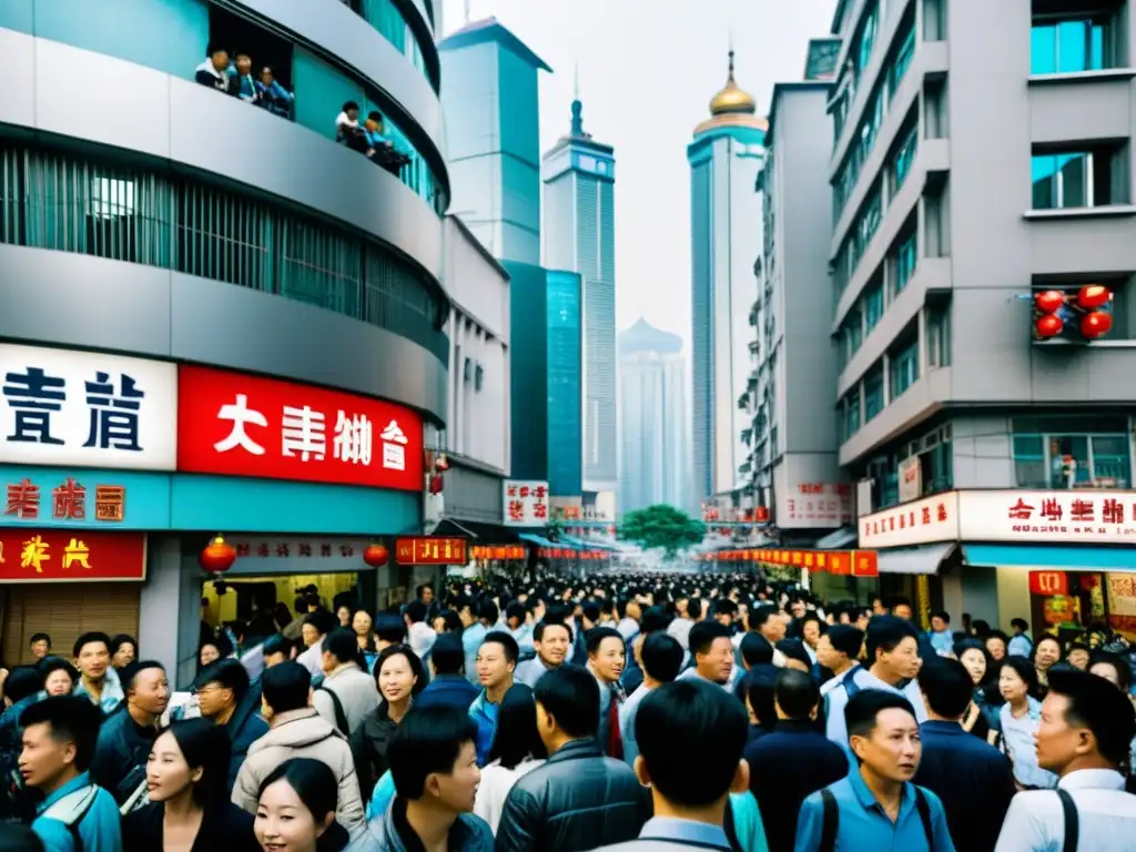 En una concurrida calle de una ciudad china, cámaras de vigilancia observan el constante movimiento de las personas