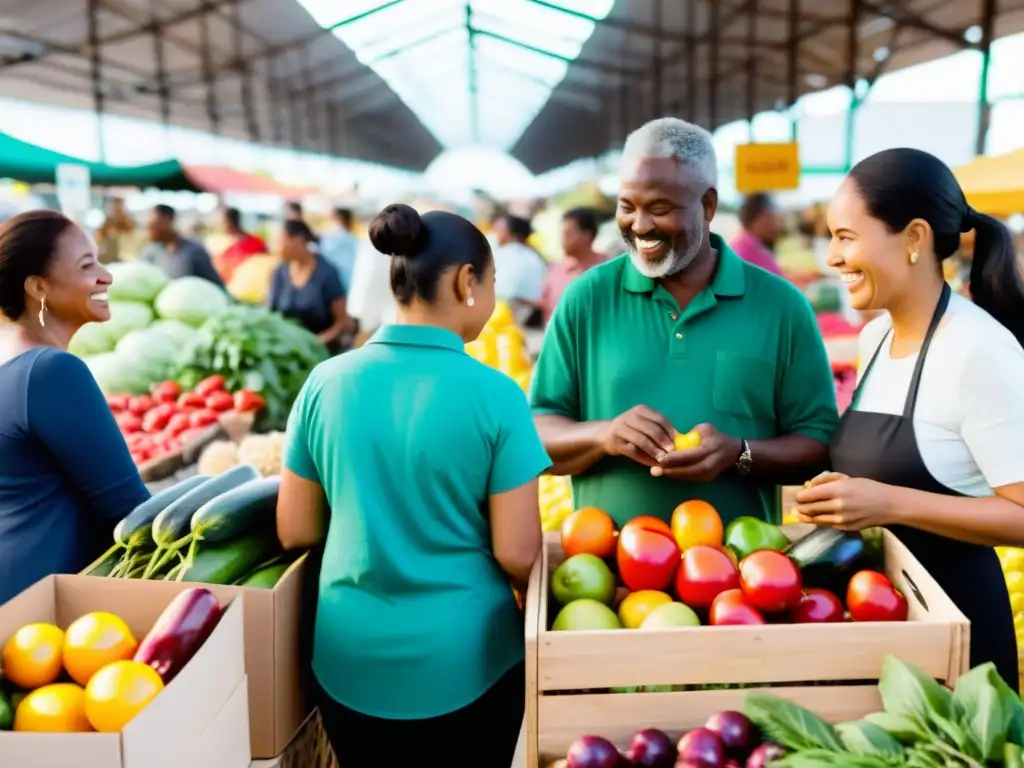 Consumidores comprometidos con la responsabilidad social empresarial y los derechos humanos disfrutan de un mercado local sostenible, apoyando prácticas éticas y responsables