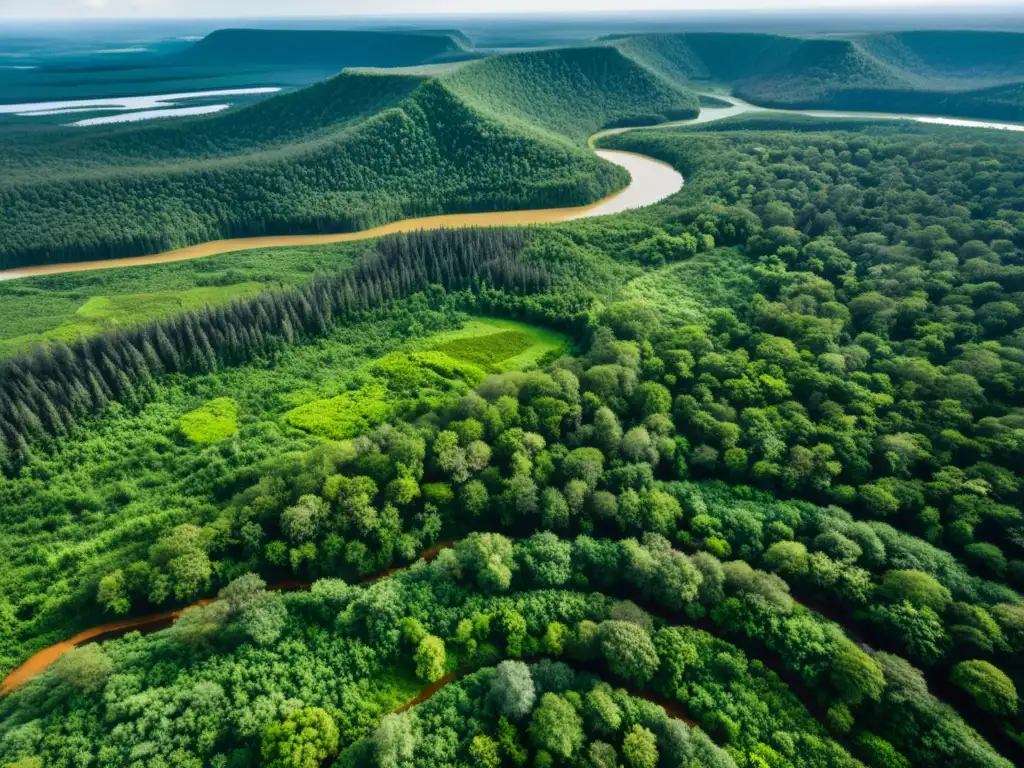 Contraste impactante entre bosque exuberante y mina devastada, evidencia de conflictos mineros y derechos humanos