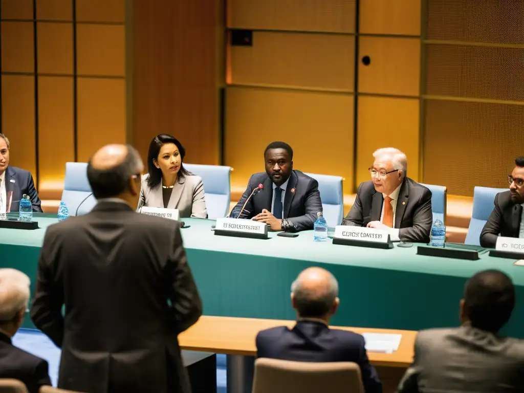 Delegados de diversos países participan en una intensa discusión sobre la eficacia moderna de la Convención contra la Tortura en la sede de la ONU, reflejando la importancia y seriedad del tema