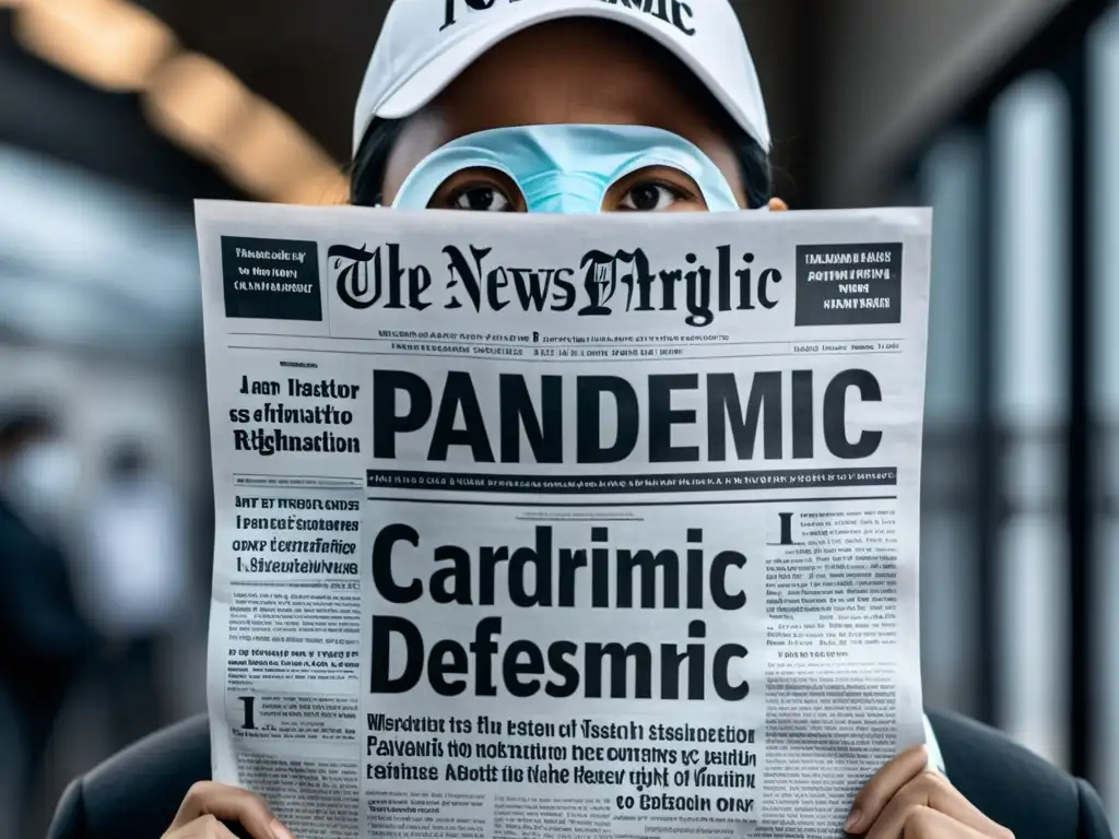 Derecho a la información en pandemia: Persona con mascarilla leyendo periódico, expresión de preocupación y determinación