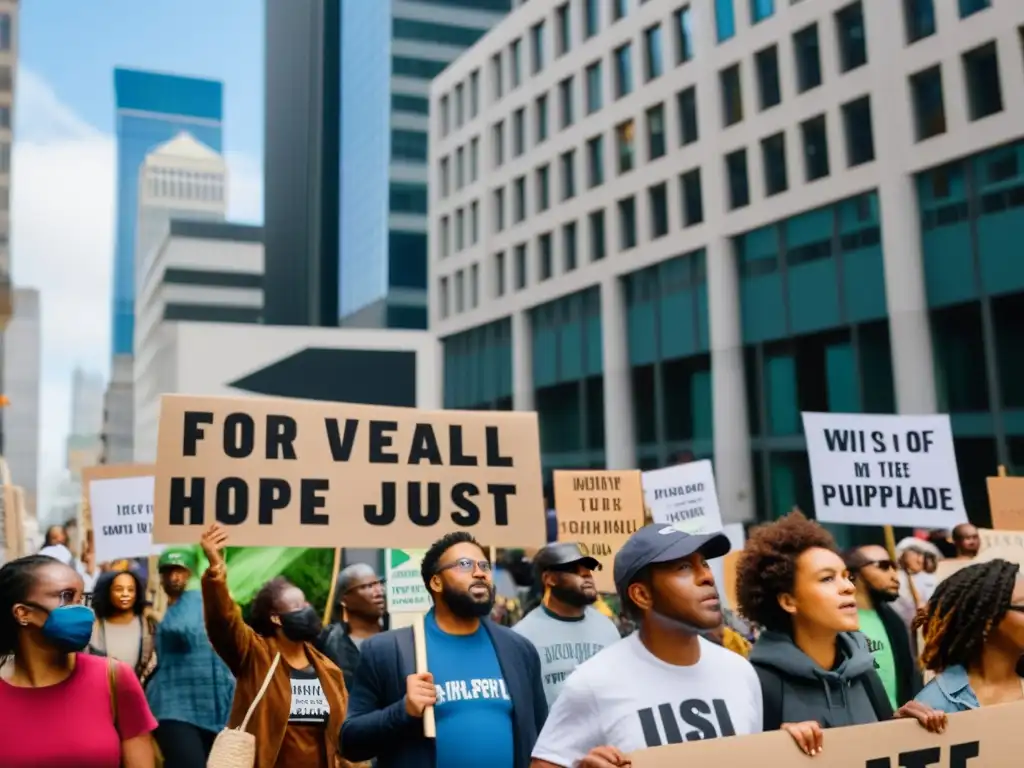 Derecho a la Protesta Climática: Manifestantes divers@s marchan en la ciudad con pancartas poderosas, transmitiendo urgencia y esperanza