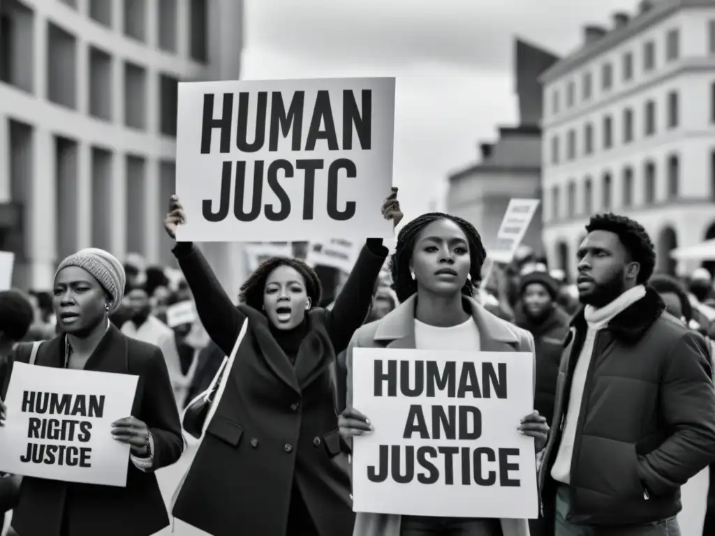 Manifestación por los derechos humanos globales en plaza de la ciudad