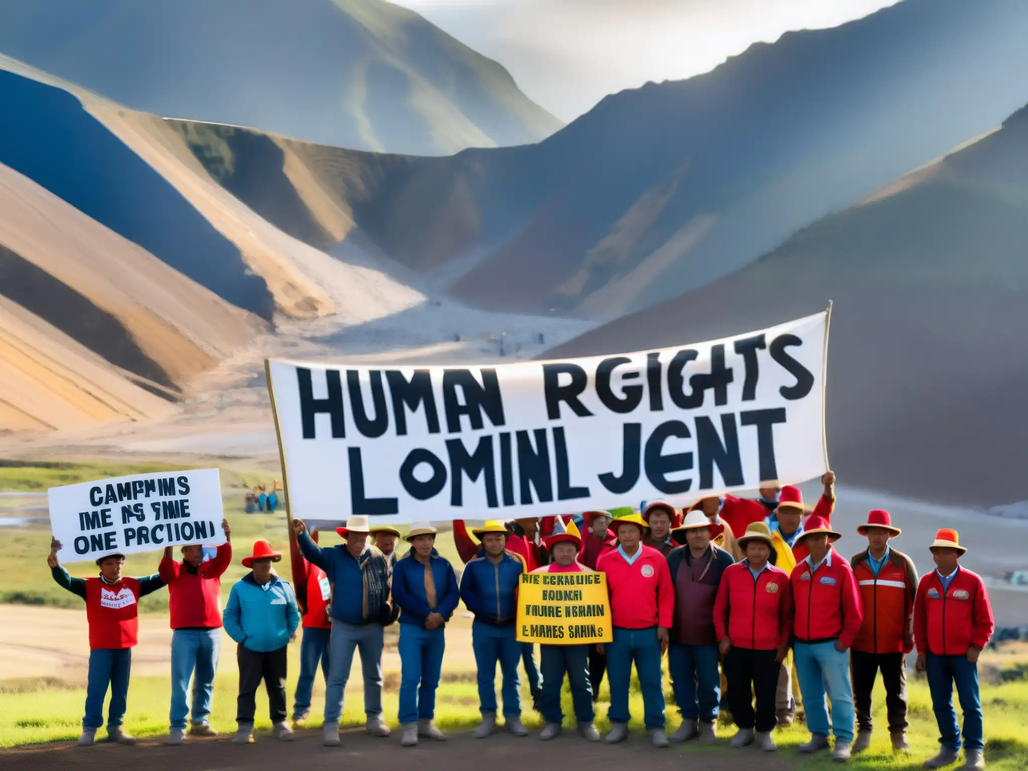 Derechos humanos en la mina Yanacocha: Campesinos peruanos protestan pacíficamente contra la explotación minera, mostrando determinación y valentía