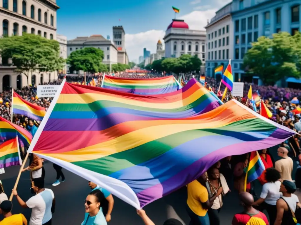 Manifestación por los derechos humanos LGBTIQ+ a nivel mundial, con diversidad, pasión y determinación en una gran ciudad