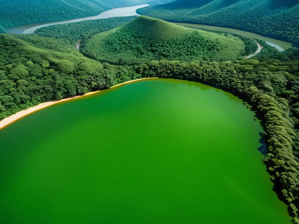 Derechos indígenas en Montes Tumucumaque: una exuberante selva verde con ríos serpenteantes, resaltando la belleza y la importancia de la conservación