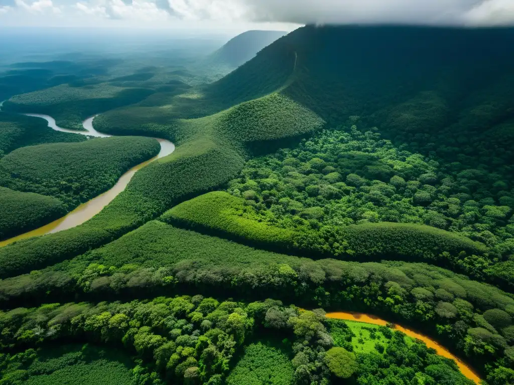 Derechos indígenas en Montes Tumucumaque: Vista aérea de la exuberante selva, ríos serpenteantes y biodiversidad en un paisaje deslumbrante y vital