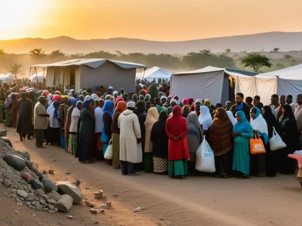 Desabastecimiento global de medicinas: Refugios esperanzados aguardan atención médica al atardecer en zona de conflicto