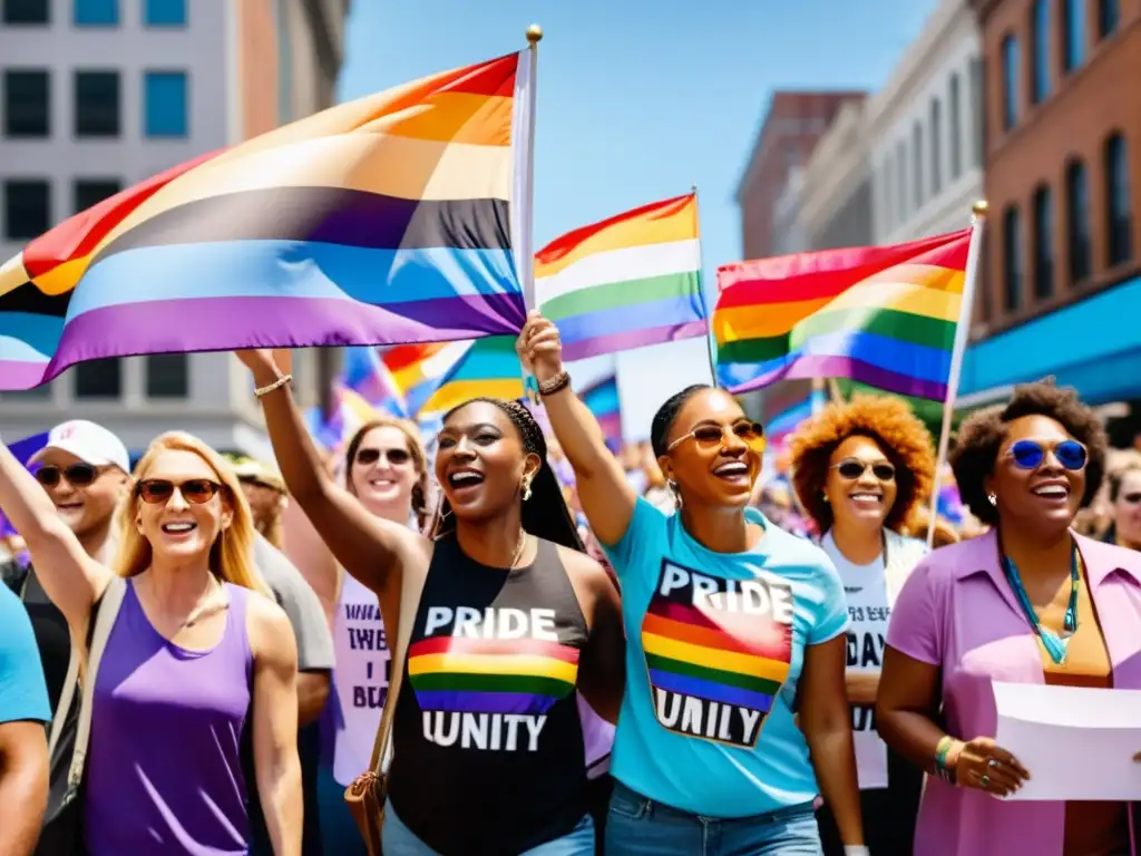 Desfile del orgullo con diversidad de personas transgénero portando mensajes de igualdad y reconocimiento derechos población transgénero