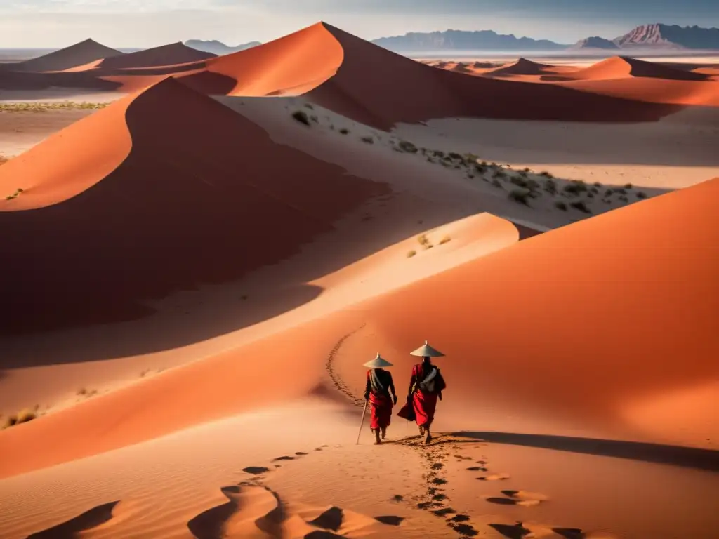 Desierto árido con comunidad indígena, reflejando la desertificación y derechos humanos indígenas