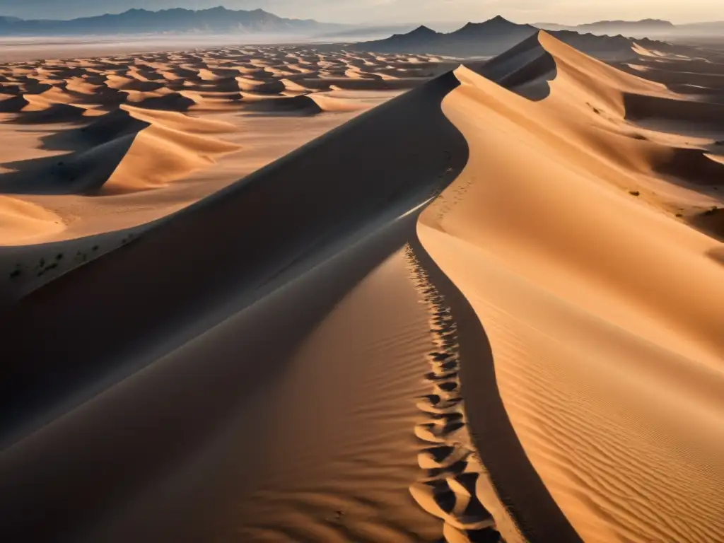 Desierto impacto Convención Naciones Unidas desertificación: Paisaje vasto con tierra agrietada, dunas de arena y figura solitaria