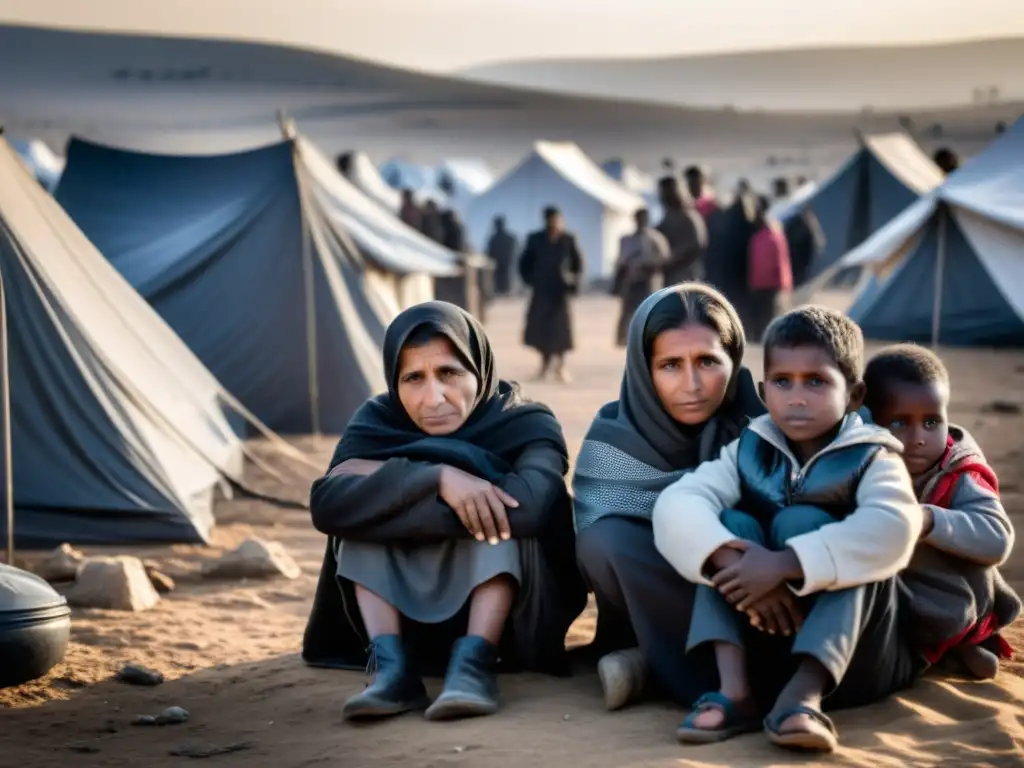 Desplazados se agrupan en un campamento de refugiados, mostrando su sufrimiento en conflictos olvidados impactos humanitarios